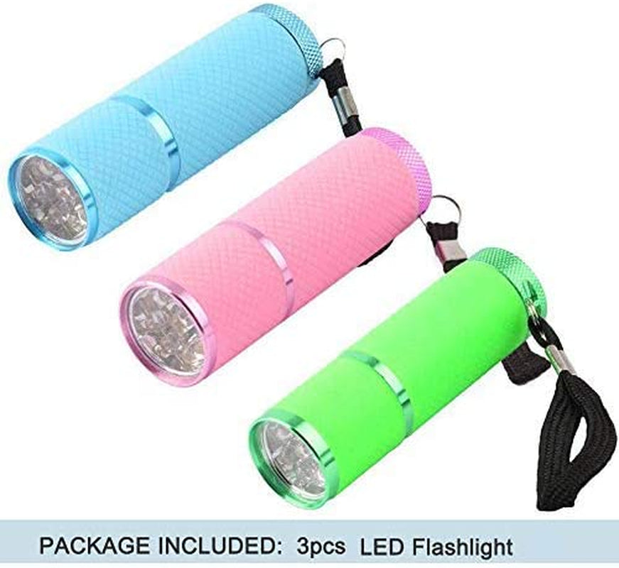 3Pcs LED Flashlight, Small Glow Flashlights with 9 LED Lights, Portable Light Nail Dryer for Nail Gel (MIXCOLOR)