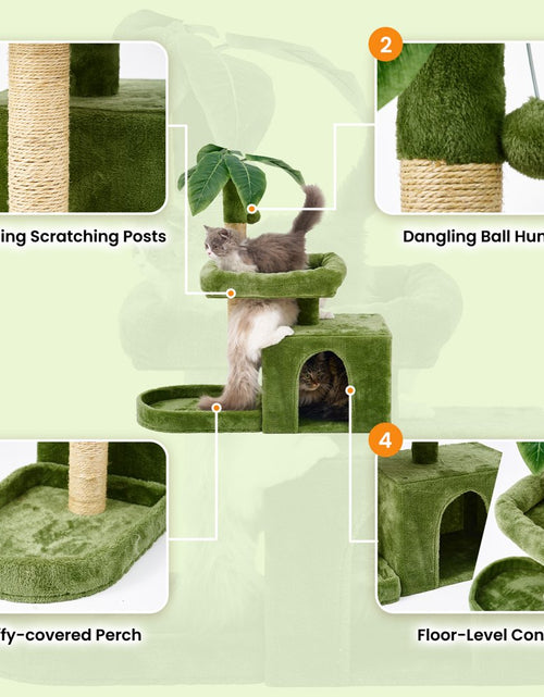 Load image into Gallery viewer, 31.5&quot; Cat Tree Cat Tower for Indoor Cats with Green Leaves, Cat Condo Cozy Plush Cat House with Hang Ball and Leaf Shape Design, Cat Furniture Pet House with Cat Scratching Posts, Green
