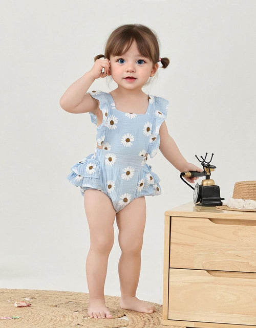 Load image into Gallery viewer, Baby Girls Daisy Playsuits Ruffled Bodysuit+Headband Print Fly Sleeve Romper Floral Jumpsuit Infant Summer Clothes
