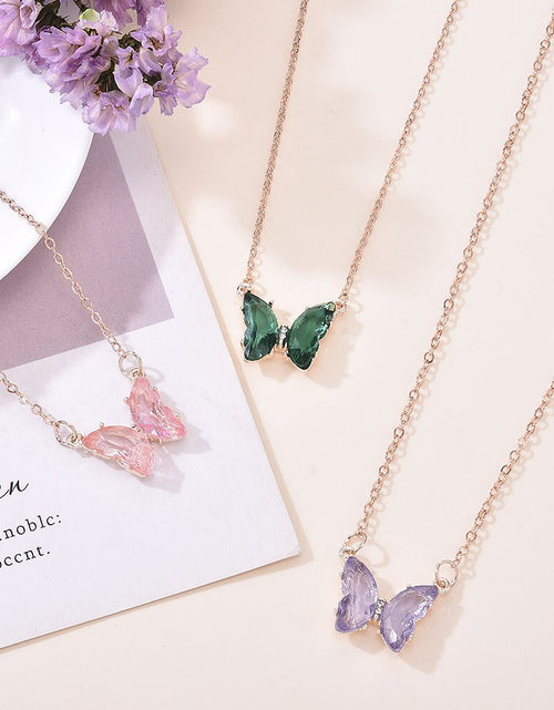 Load image into Gallery viewer, New Korean Super Fairy for Girls Women Fantasy Glass Crystal Butterfly Pendant Necklace Clavicle Chain Popular Necklaces Gift
