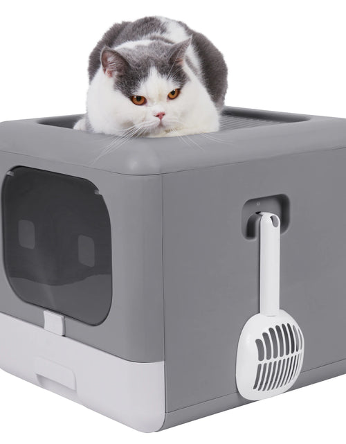 Load image into Gallery viewer, Cat Litter Box Foldable Top Entry Litter Box with Cat Litter Scoop Drawer for Medium and Large Cats
