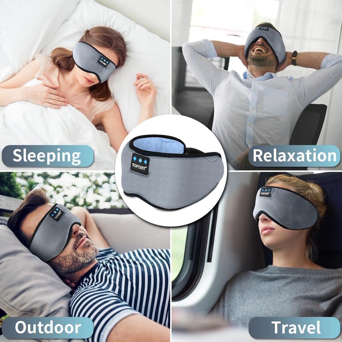 Bluetooth Sleep Eye Mask Wireless Headphones, Sleeping Eye Cover Travel Music Headsets with Microphone Handsfree, Sleep Headphones for Side Sleepers Men Women