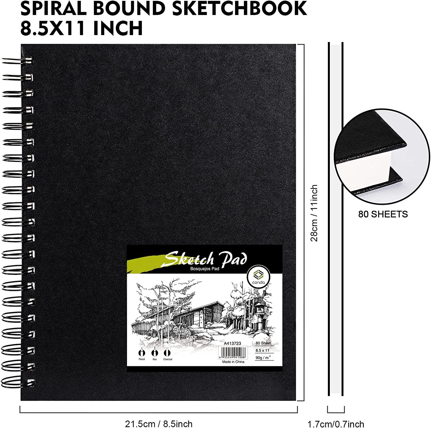 8.5"X11" Hardbound Sketch Book, Double-Sided Hardcover Sketchbook, Spiral Sketch Pad, Durable Acid Free Drawing Art Paper for Kids & Adults