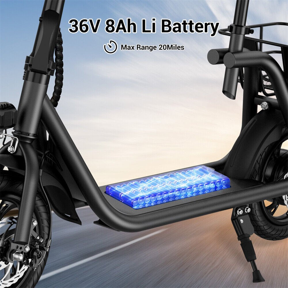 Lohoms 450W 36V Foldable Electric Scooters Bike, Adult Electric Moped Commuter Ebike Biycle Waterproof E-Scooter with Seat Basket 12 in Off-Road Tires, Black