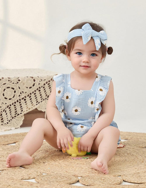 Load image into Gallery viewer, Baby Girls Daisy Playsuits Ruffled Bodysuit+Headband Print Fly Sleeve Romper Floral Jumpsuit Infant Summer Clothes
