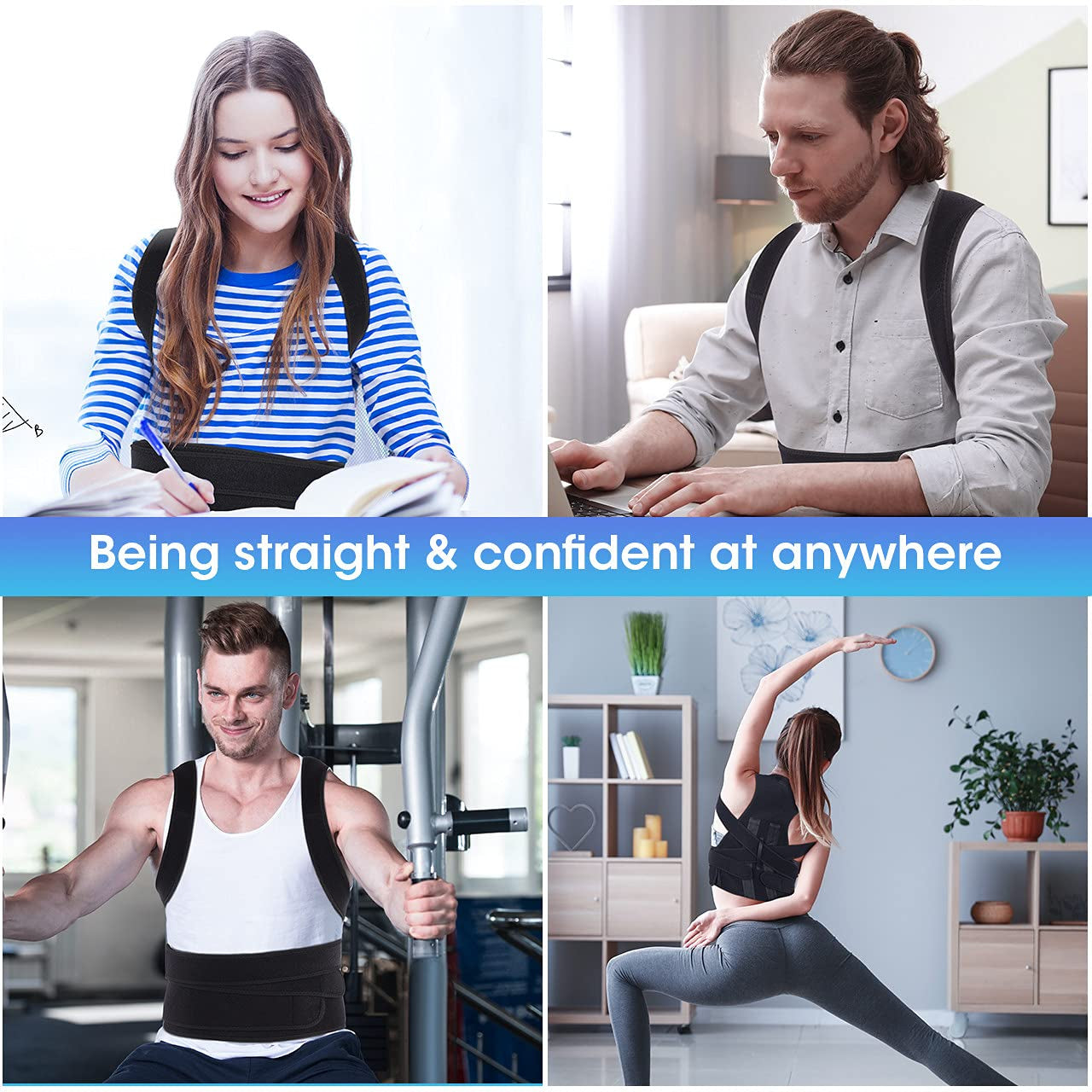 Posture Corrector for Women and Man, Back Brace Support Straightener, Shoulder Lumbar Adjustable Breathable Improve Posture, Neck, Pain Relief Black