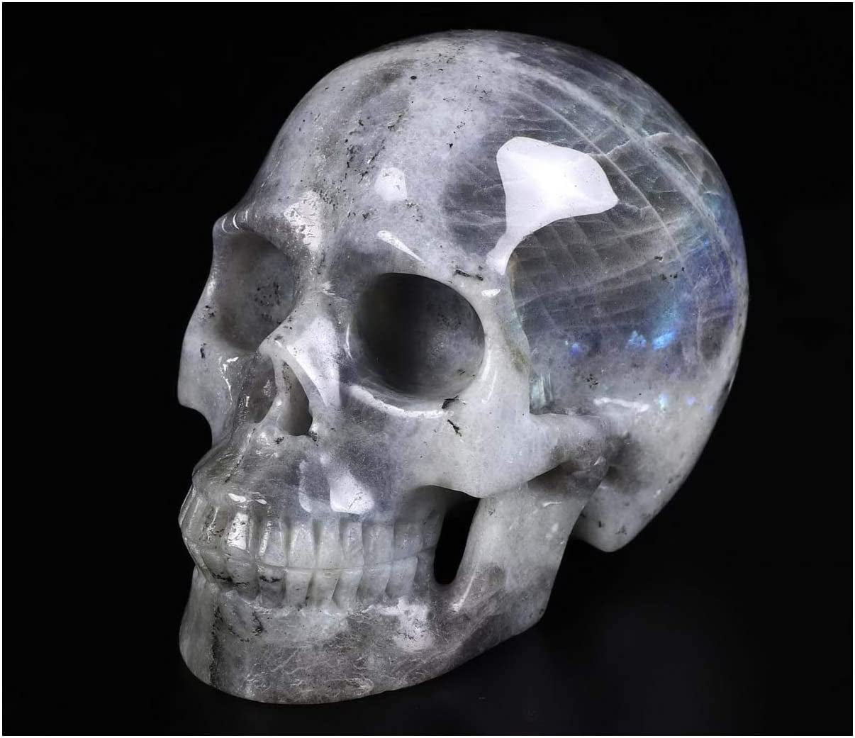 5.0” Labradorite Crystal Skull, Hand Carved Gemstone Fine Art Sculpture, Reiki Healing Stone Statue.