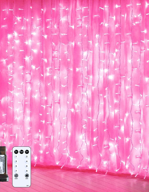 Load image into Gallery viewer, Pink Curtain Lights, Remote Control 300 LED Pink Curtain Lights 8 Modes Pink Valentine String Lights, Window Curtain Lights for Bedroom Wedding Party Backdrop Indoor Outdoor Room Decor(Pink)
