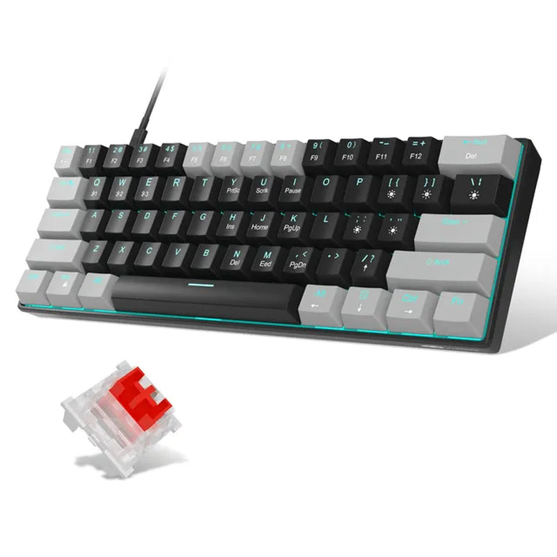 60% Mechanical Keyboard, Gaming Keyboard with Blue Switches and Sea Blue Backlit Small Compact 60 Percent Keyboard Mecha