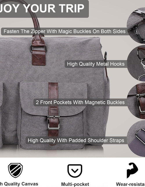 Load image into Gallery viewer, Carry on Garment Bag, Mens Garment Bag for Travel Business, Large Canvas Duffel Bag with Shoe Compartment -Grey
