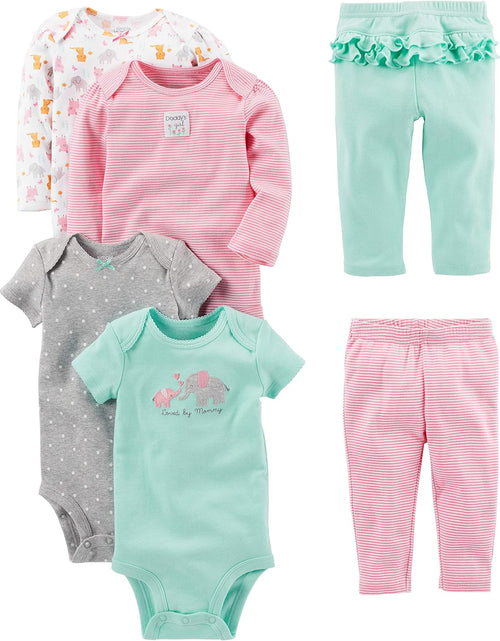 Load image into Gallery viewer, Baby Girls&#39; 6-Piece Bodysuits (Short and Long Sleeve) and Pants Set
