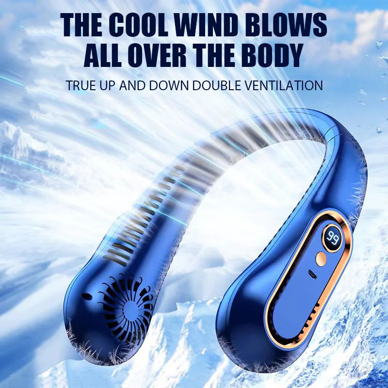 Portable Mini Hanging Neck Fan Digital Display Power Ventilador Bladeless Neckband Fan Air Cooler USB Rechargeable Electric Fans