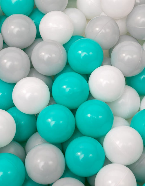 Load image into Gallery viewer, Grey Velvet Ball Pit with 200 Aqua, White, &amp; Grey Balls
