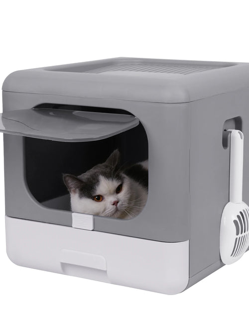 Load image into Gallery viewer, Cat Litter Box Foldable Top Entry Litter Box with Cat Litter Scoop Drawer for Medium and Large Cats
