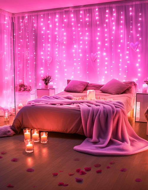 Load image into Gallery viewer, Pink Curtain Lights, Remote Control 300 LED Pink Curtain Lights 8 Modes Pink Valentine String Lights, Window Curtain Lights for Bedroom Wedding Party Backdrop Indoor Outdoor Room Decor(Pink)
