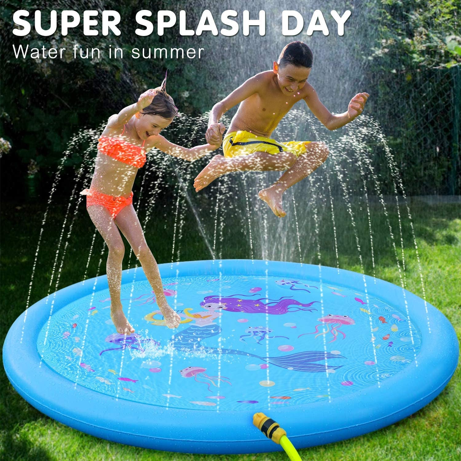 Kids Sprinklers for Outside, Splash Pad for Toddlers & Baby Pool 3-In-1 59" Water Toys Gifts for 1 2 3 4 5 Year Old Boys Girls Splash Play Mat(Mermaid)