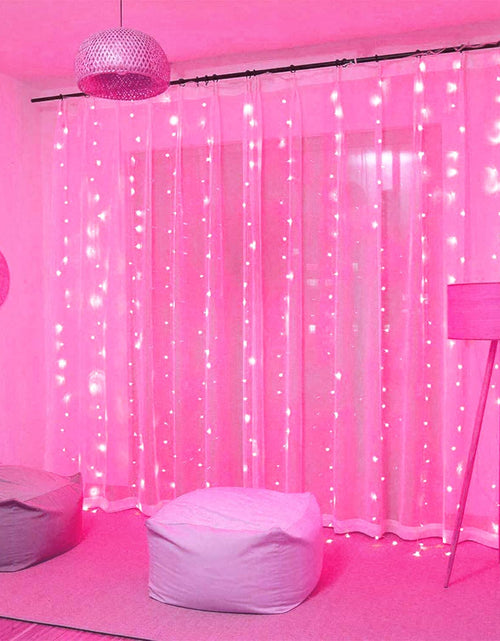 Load image into Gallery viewer, Pink Curtain Lights, Remote Control 300 LED Pink Curtain Lights 8 Modes Pink Valentine String Lights, Window Curtain Lights for Bedroom Wedding Party Backdrop Indoor Outdoor Room Decor(Pink)
