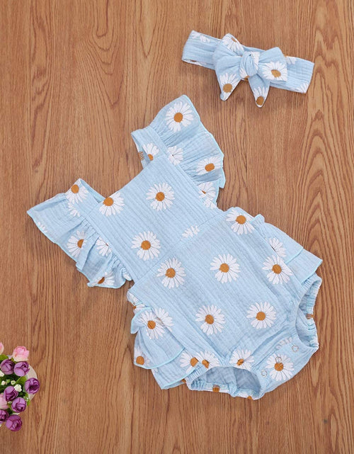 Load image into Gallery viewer, Baby Girls Daisy Playsuits Ruffled Bodysuit+Headband Print Fly Sleeve Romper Floral Jumpsuit Infant Summer Clothes
