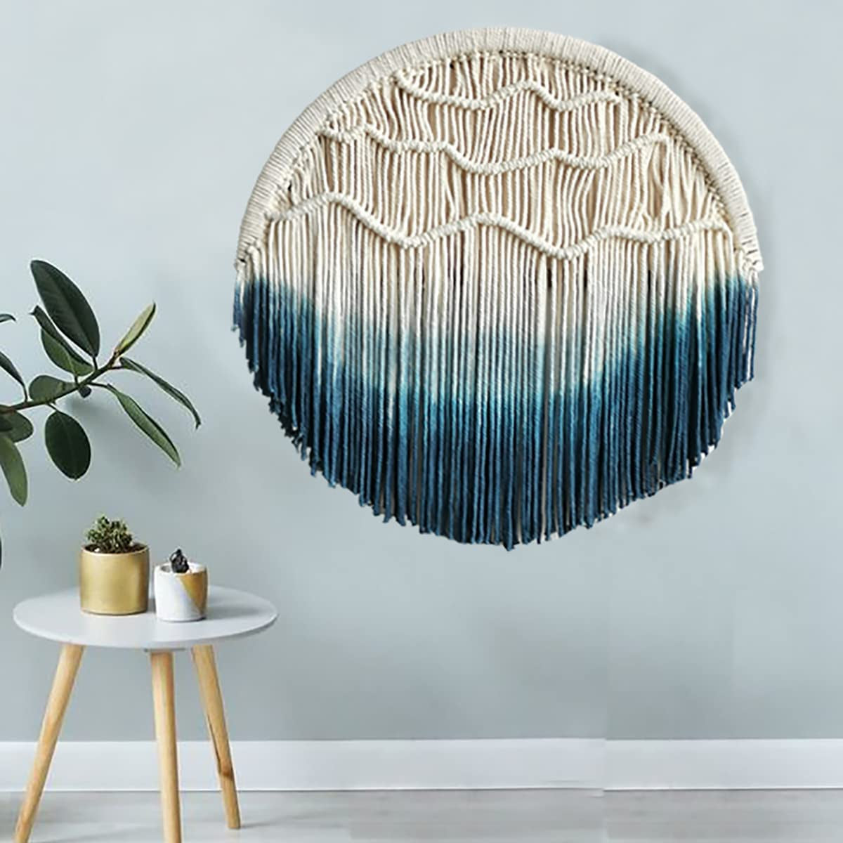 Macrame Wall Hanging Blue Macrame Wall Decor Large Living Room Home Wall Art,23.6"