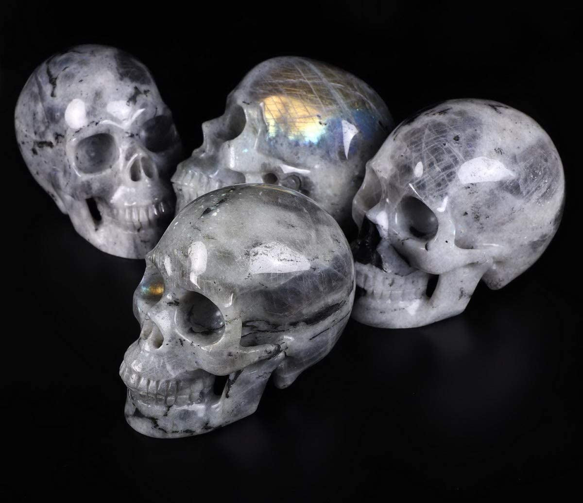 5.0” Labradorite Crystal Skull, Hand Carved Gemstone Fine Art Sculpture, Reiki Healing Stone Statue.