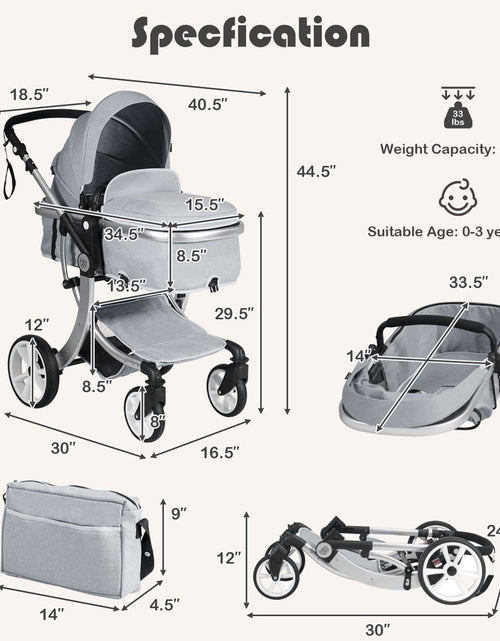 Load image into Gallery viewer, Babyjoy 2-In-1 Baby Stroller High Landscape Infant Stroller W/ Reversible Seat Grey
