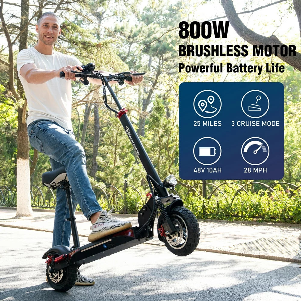 Electric Scooter with 10" Solid Tires, 800W Motor up to 28 MPH and 25 Miles Range, Folding Electric Scooter for Adults , Black