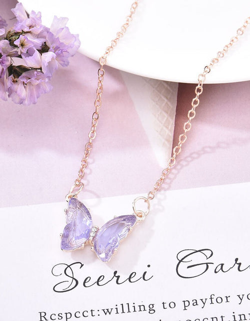 Load image into Gallery viewer, New Korean Super Fairy for Girls Women Fantasy Glass Crystal Butterfly Pendant Necklace Clavicle Chain Popular Necklaces Gift
