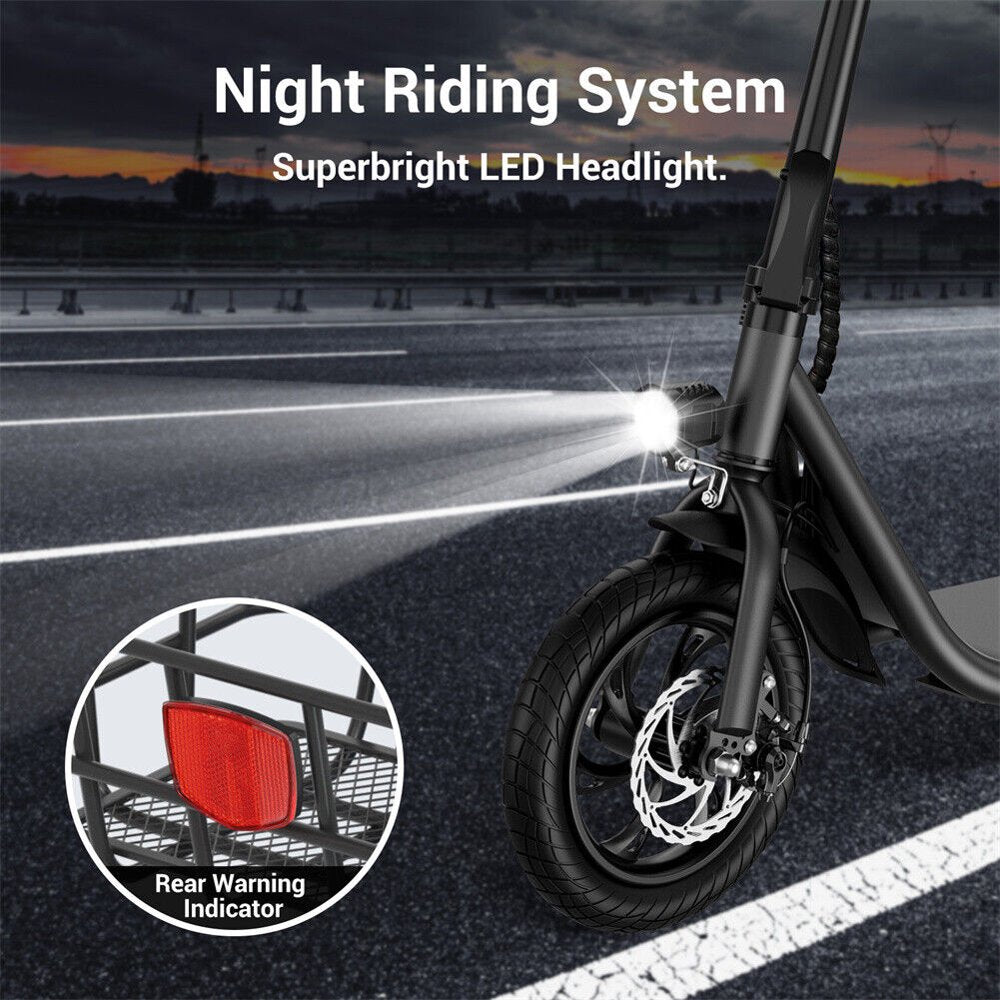 Lohoms 450W 36V Foldable Electric Scooters Bike, Adult Electric Moped Commuter Ebike Biycle Waterproof E-Scooter with Seat Basket 12 in Off-Road Tires, Black