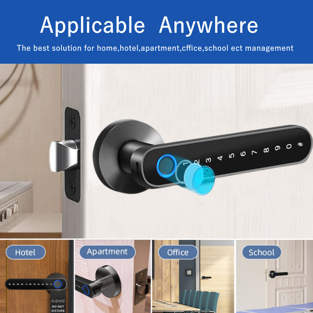 Smart Door Lock,Keyless Entry Door Lock with Handle,Fingerprint Door Lock with Tuya App,Smart Door Knob with Key for Home Bedroom